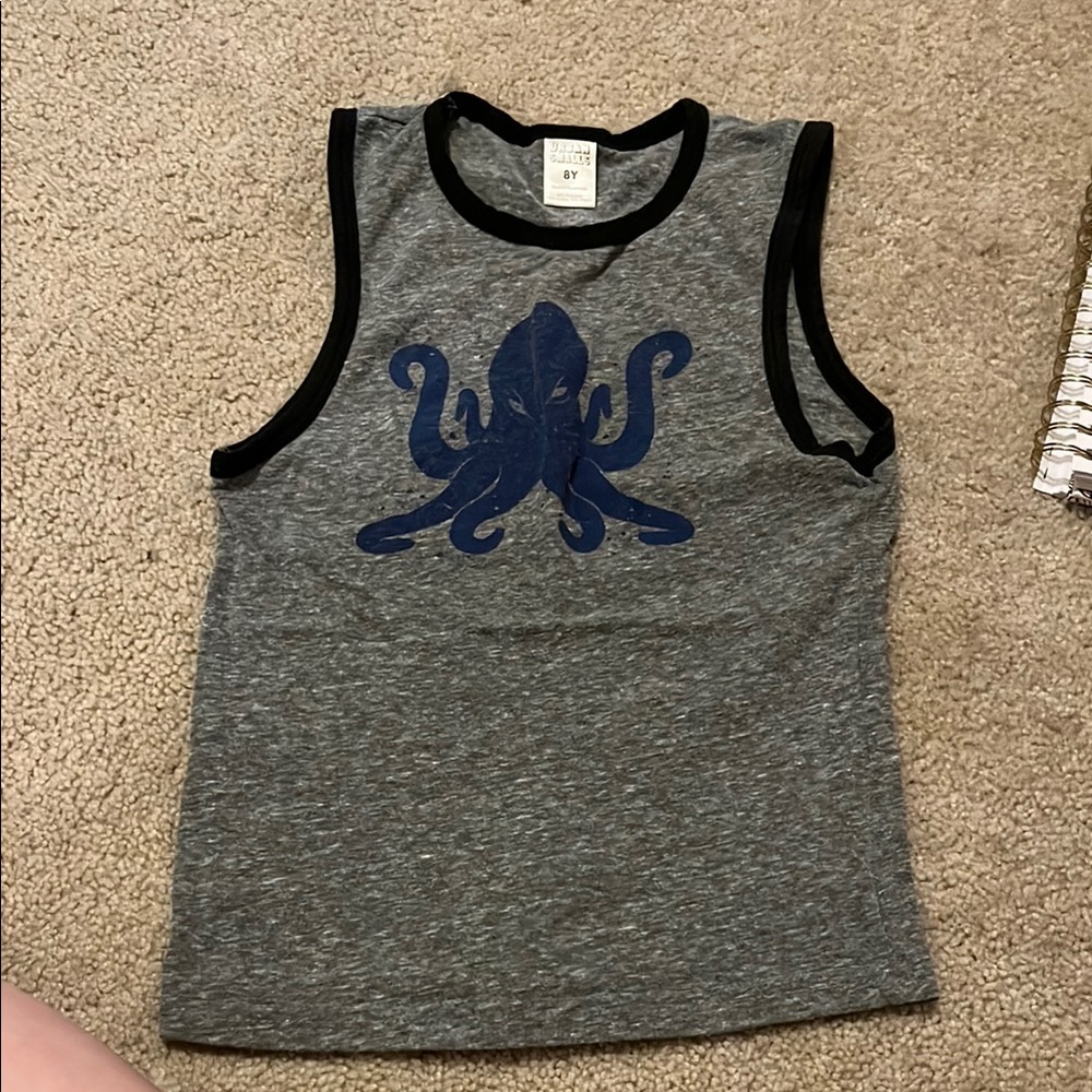 Gray and Black Kids Tank Top with Octopus Design